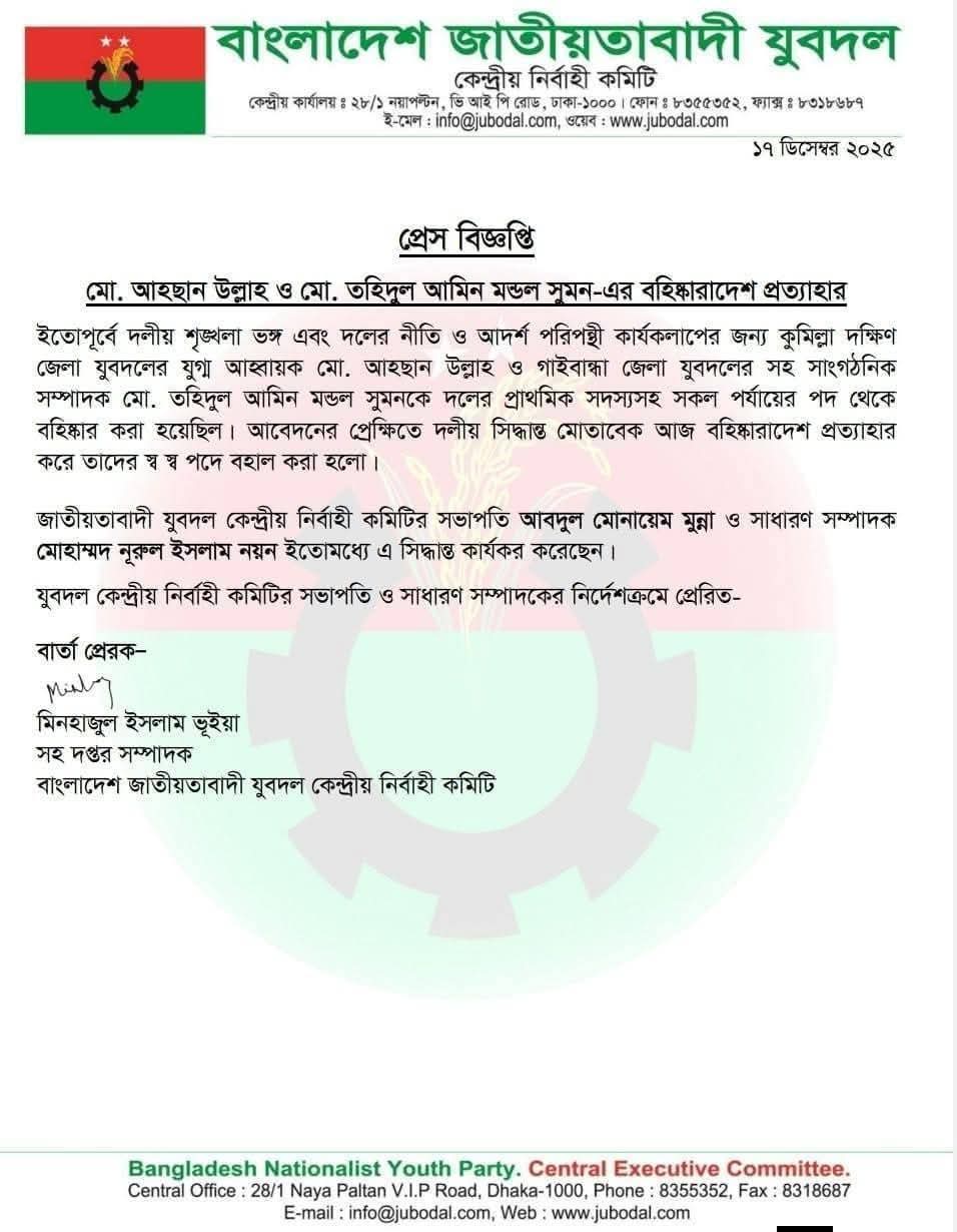 hubodol theke bohiskaradesh prottahar